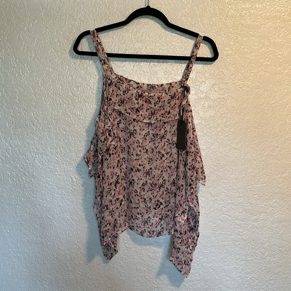 NWT All Saints Sheer Abstract Mio Freefall Top in Chalk White M - Picture 3 of 6